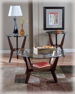 3 Piece Occasional Table Set With Glass Top By Famous Brand Furniture 389 13 Wood Legs With Reeded Profiles In Dark  (Photo 1 of 10)