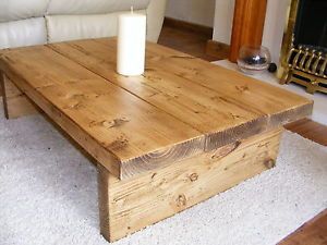 Coffee Table Rustic Chunky Handmade Solid Wood Rustic Wooden Coffee Table (View 1 of 10)
