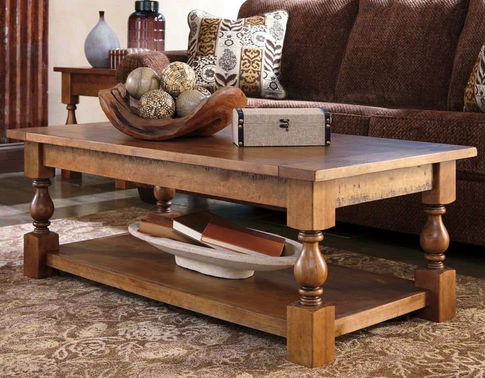 Casual Rustic Wood Coffee Table With Bottom Shelf Quality Solid Wood Coffee Table 3 (Photo 1 of 10)