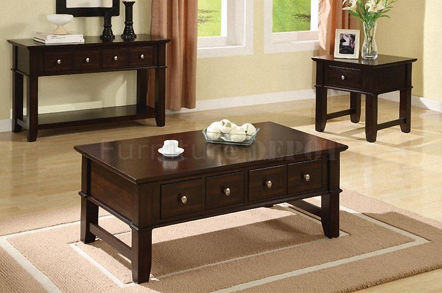 End Tables And Coffee Tables Sets Dark Espresso Finish Coffee Console End Table Set With Drawers (View 5 of 9)