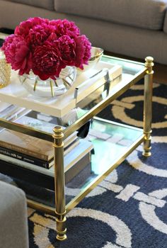 Gold And Glass Coffee Table Available Also In Painted Glass As Furniture Inspiration Ideas Simple And Neat Look The Shelf Underneath Is For Magazines Per Samples In (Photo 1 of 10)