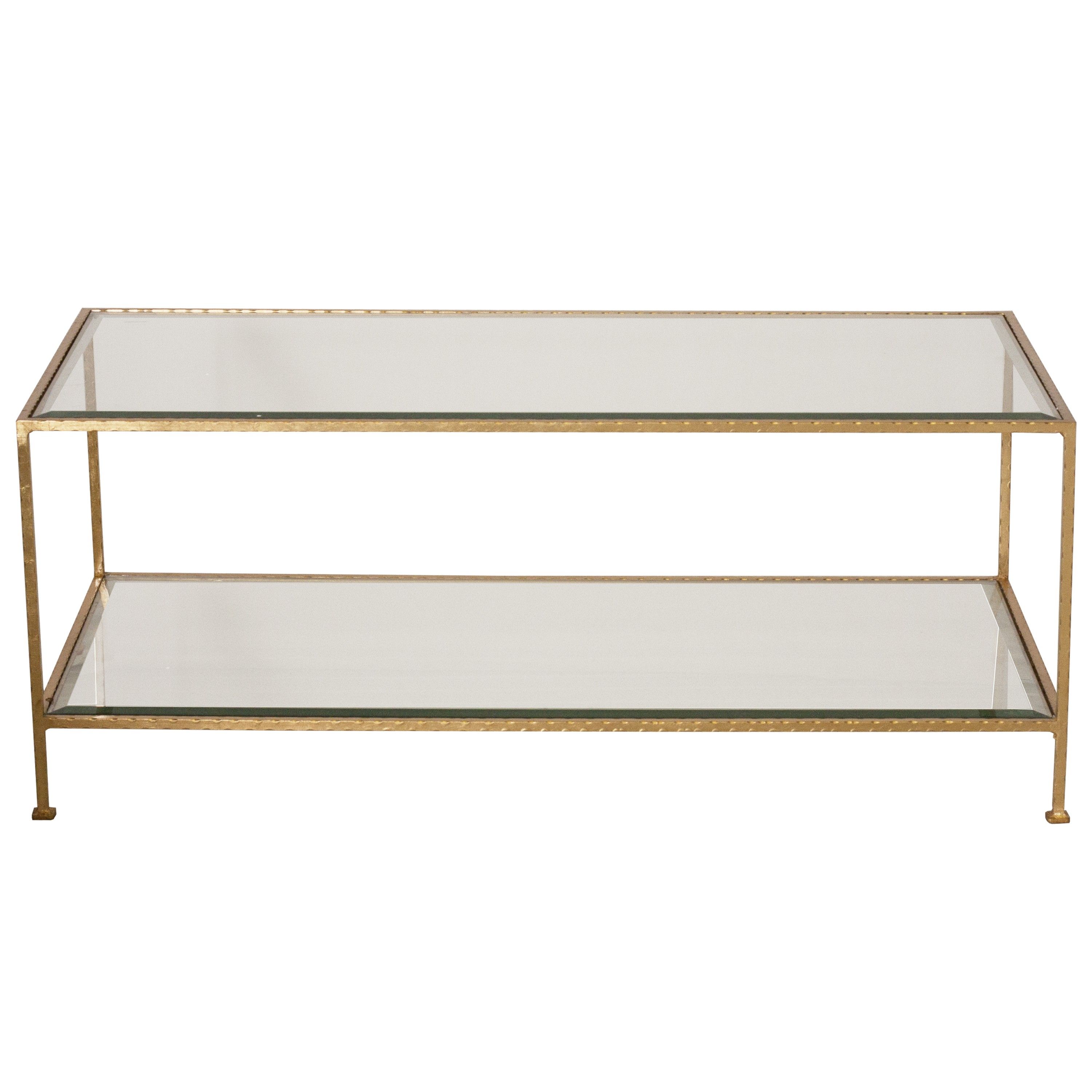 Gold And Glass Coffee Table Hammered Gold Leaf Rectangular Coffee Table With Beveled Glass Shelves (View 4 of 10)
