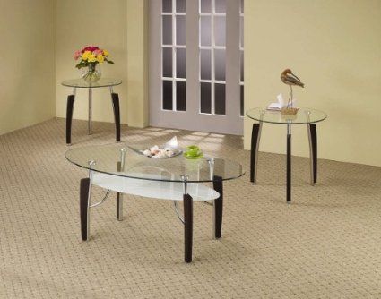 Modern Teak Coffee Tables 3pc Coffee Table And End Tables Set With Glass Top In Cappuccino Finish (View 7 of 10)