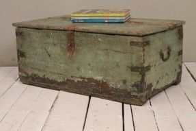 Restored Rustic Indian Antique Hand Painted Avacado Wood Coffee Table Storage Trunk Memory Box (Photo 6 of 9)