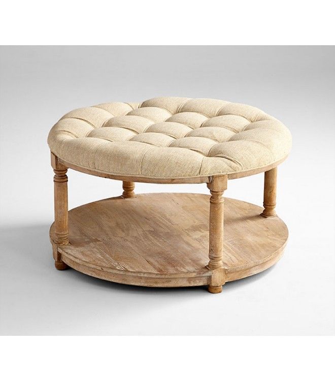 Round Upholstered Coffee Table Round Linen Tufted Coffee Table Ottoman (View 9 of 10)