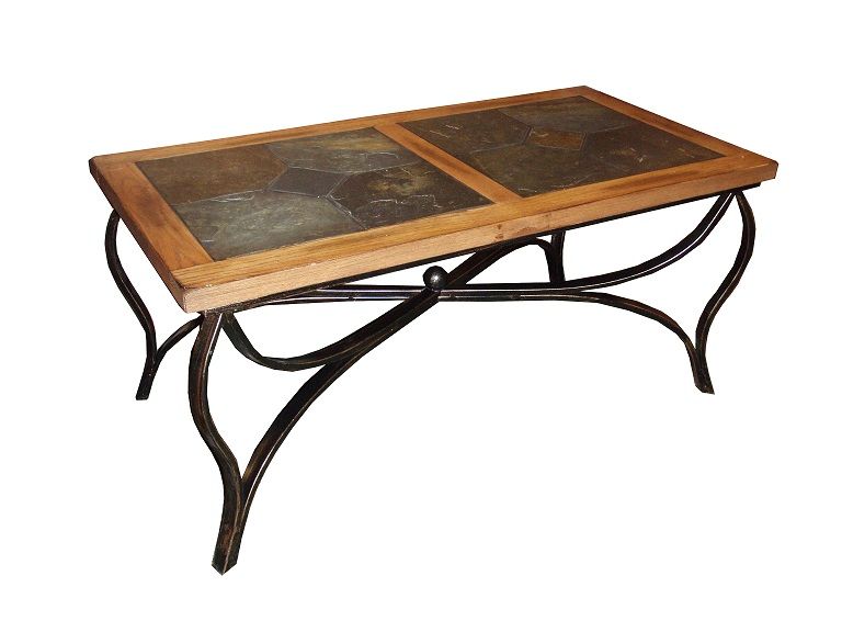 Sd 3125ro C Sedona Rustic Oak Coffee Table With Slate Inlay Top And Metal Legs Unique Legs (View 7 of 7)