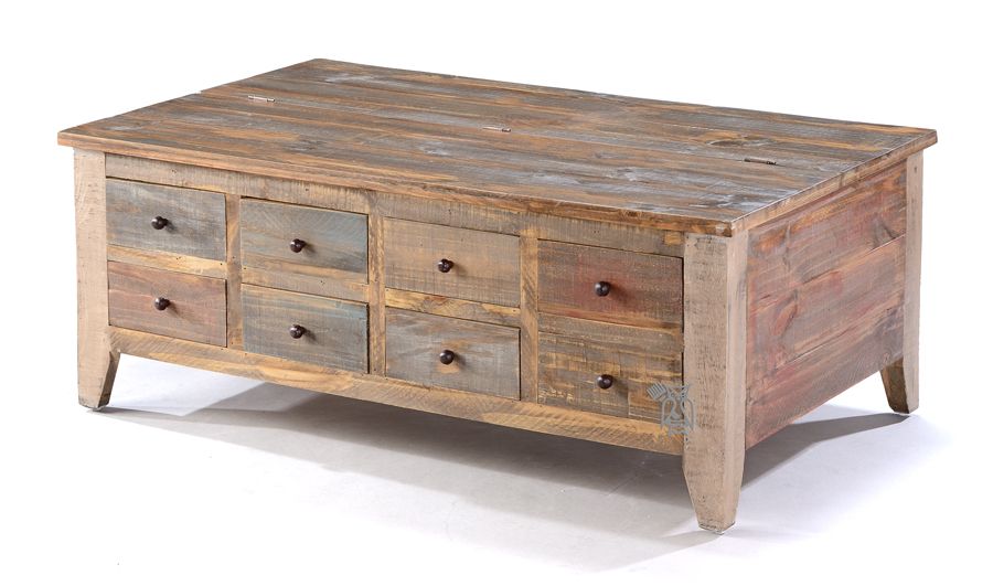 Solid Pine Wood Rustic Eight Drawer Coffee Table With Lift Top Storage With 8 Storage  (View 10 of 10)