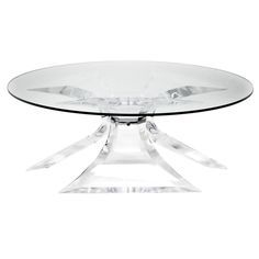 Stunning Signed Lion In Frost Triple Butterfly Lucite And Glass Coffee Table (View 9 of 9)