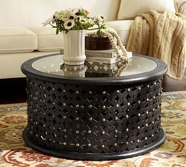 Bamilkeke Round Carved Wood Coffee Table With Glass Top Antique Black Finish Traditional Coffee Black Round Coffee Table (Photo 1 of 10)