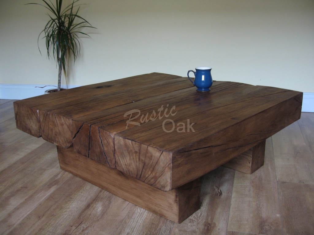 Beam Square Coffee Table Waney Edged Coffee Table Square Rustic Coffee Table (Photo 1 of 10)