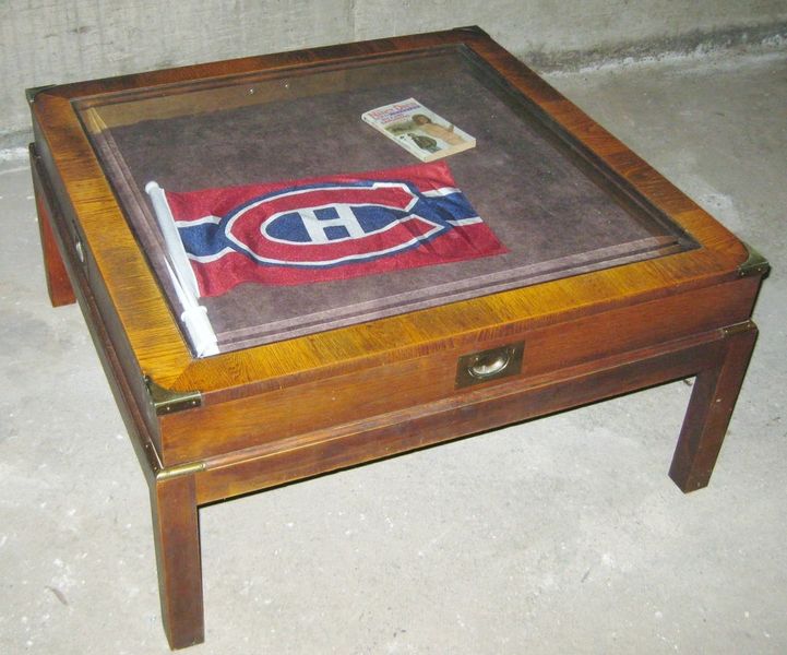 Coffee Table With Glass Display Case 70s Campaign Style Wood Each Panel Was Made From A Piece That Was Resawn And Opened Up Into A Book Match (Photo 1 of 10)