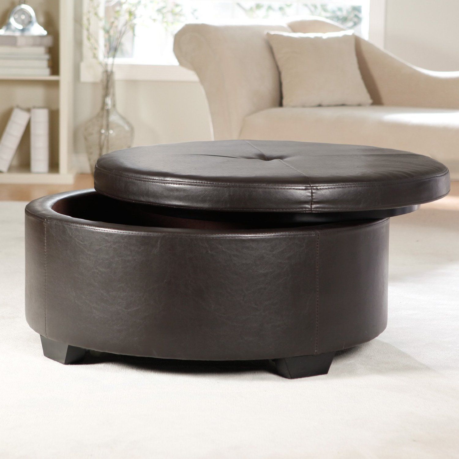 Cube Black Upholstered Living Room Ottoman Furniture Round Leather Storage Ottoman Coffee Table Coffee Table With Ottoman Storage (View 2 of 10)