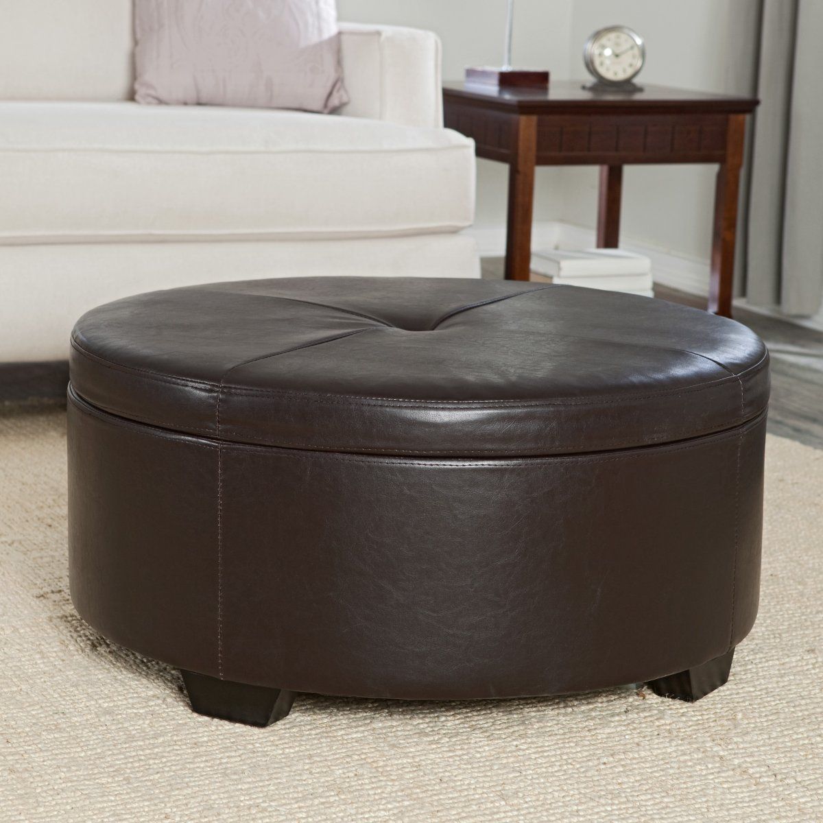 Decorate A Leather Ottoman Coffee Table Round Leather Ottomans Coffee Tables Round Upholstered Ottoman Coffee Table (View 2 of 10)