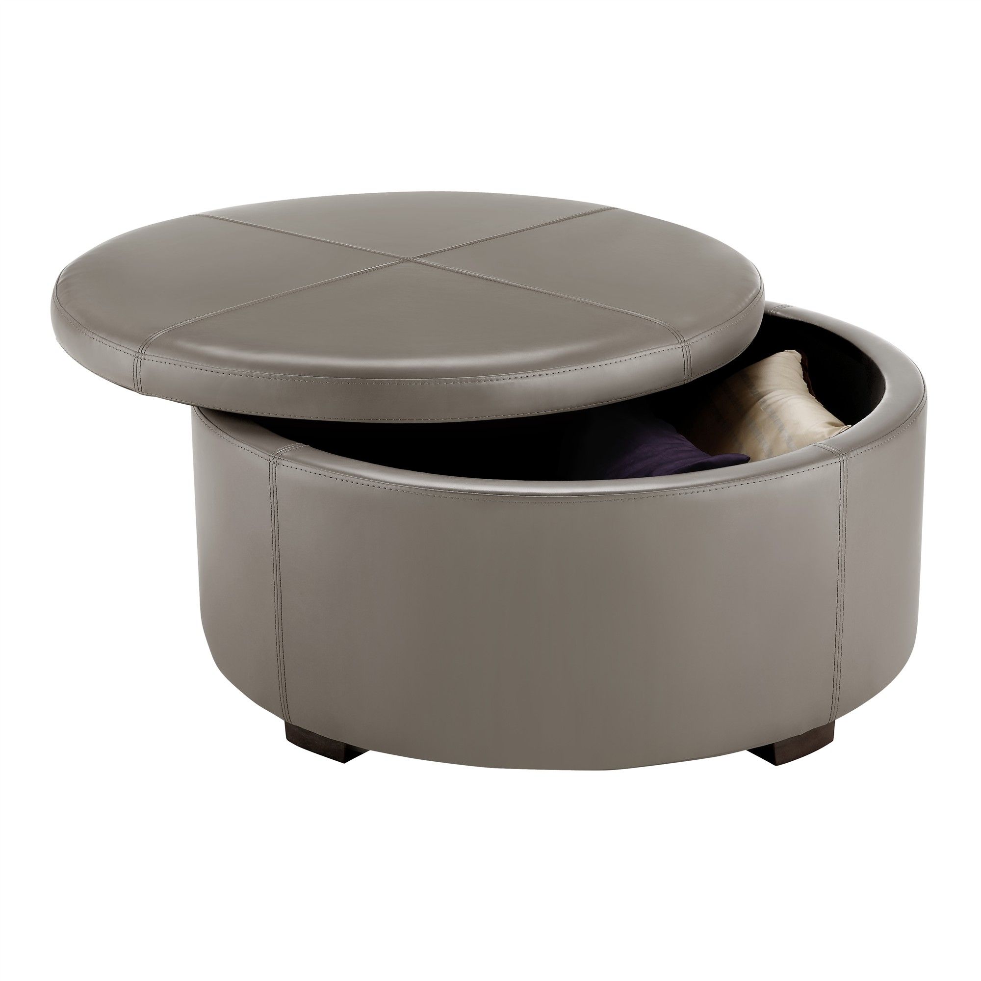 Furniture Square Black Leather Storage Ottoman Coffee Table Round Leather Storage Ottoman Coffee Table (View 4 of 10)