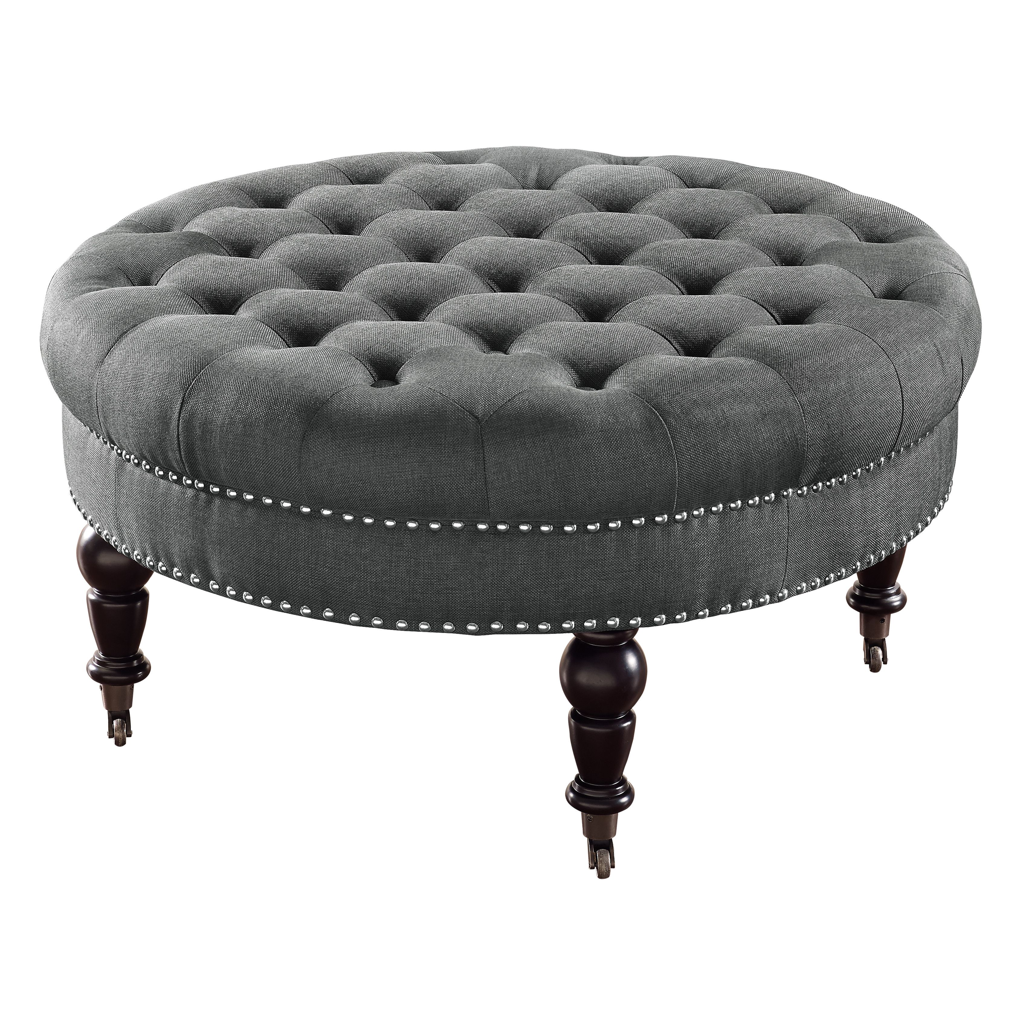 Gahn Round Tufted Ottoman Black Round Ottoman Coffee Table Great For Added Seating Sturdy Black Round Plastic Legs Black Fabric (View 5 of 10)
