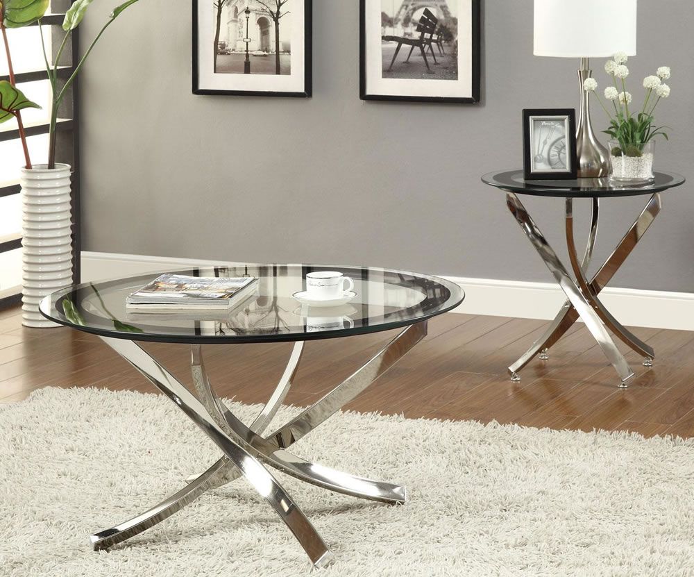 Glass Coffee Tables For Small Spaces Furniture Oval Glass Top Mirrored Coffee Table With Stainless Steel Cross Legs On White White (Photo 3 of 10)