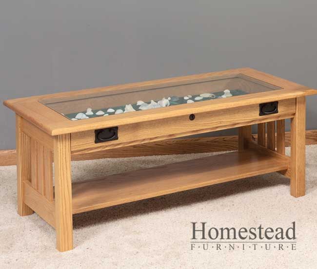 Glass Top Wooden Coffee Table Mission Coffees Tables With Glass Tops Hardwood Living Area Furniture 4 Legs (View 4 of 10)