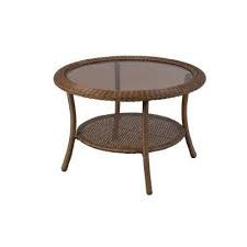 Hampton Bay Spring Haven 30inch Brown All Weather Wicker Round Patio Coffee Table Round Patio Coffee Table (View 4 of 10)