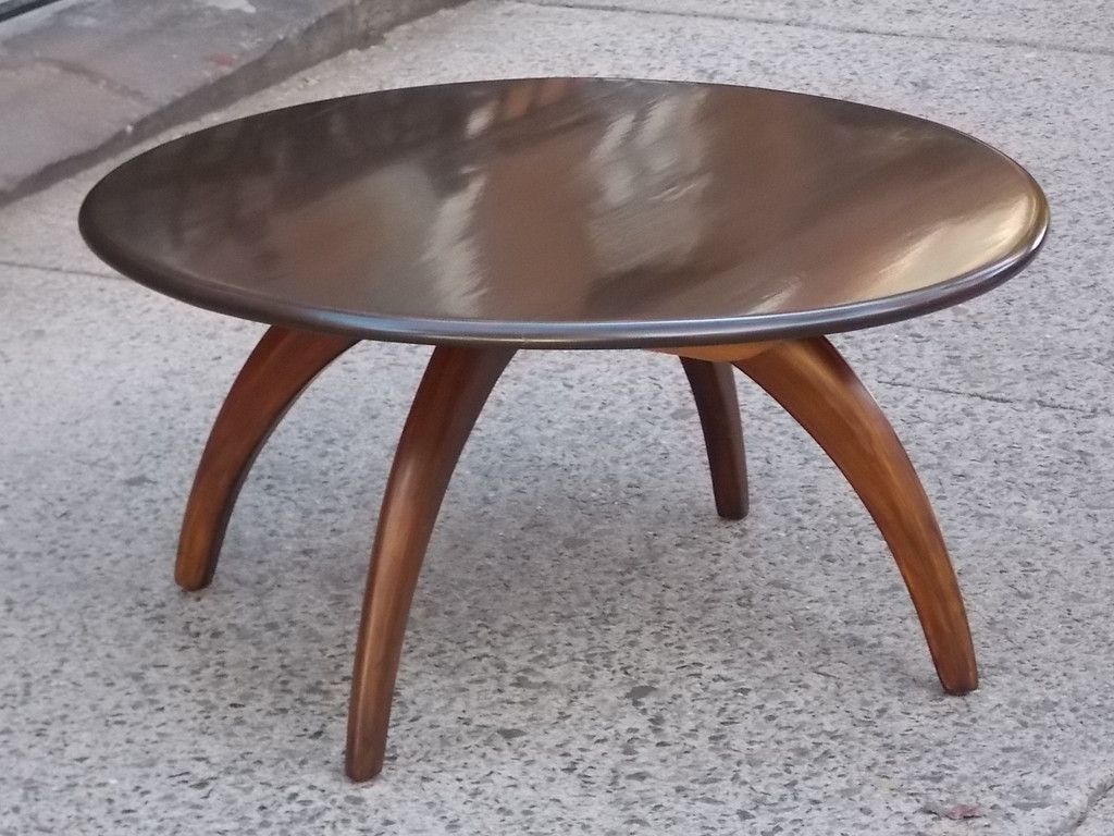 Heywood Wakefield Lazy Susan Dark Wood Round Coffee Table On Sale Round Wooden Coffee Tables Sale (View 4 of 10)