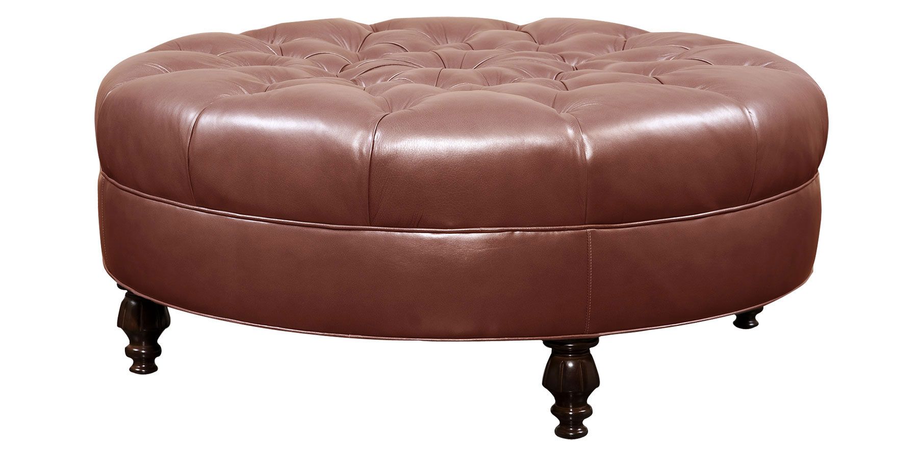 Ives Fabric Or Leather Large Round Tufted Ottoman Leather Ottomans Coffee Table Free (View 5 of 10)