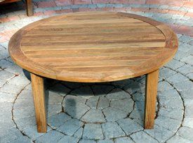 Natural Teak Round Outdoor Patio Wooden Coffee Table Outdoor Round Coffee Table Coffee Tables And End Tables (View 1 of 10)