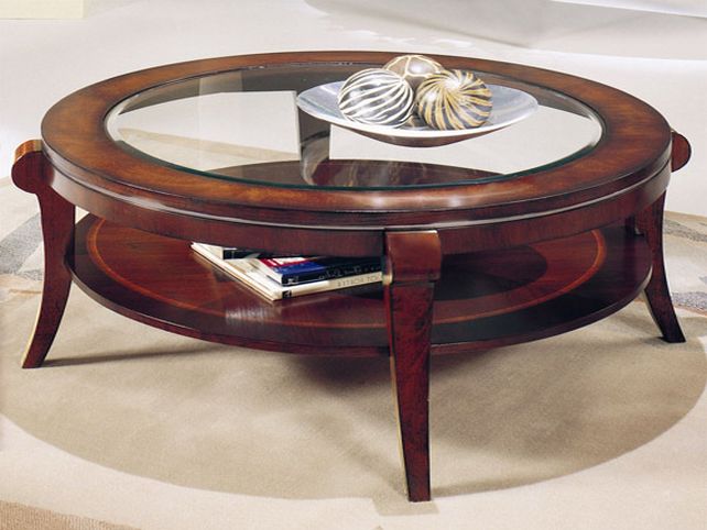 New Round Wood And Glass Coffee Table Round Wood Glass Coffee Table Glass Top Steel Base Nickel Finish Legs (Photo 1 of 10)