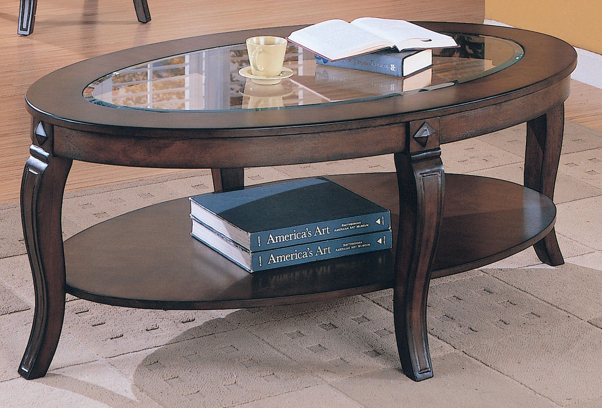 Oval Glass Top Coffee Tables Acme Riley Oval Glass Top Coffee Table In Walnut 00450 (Photo 1 of 10)