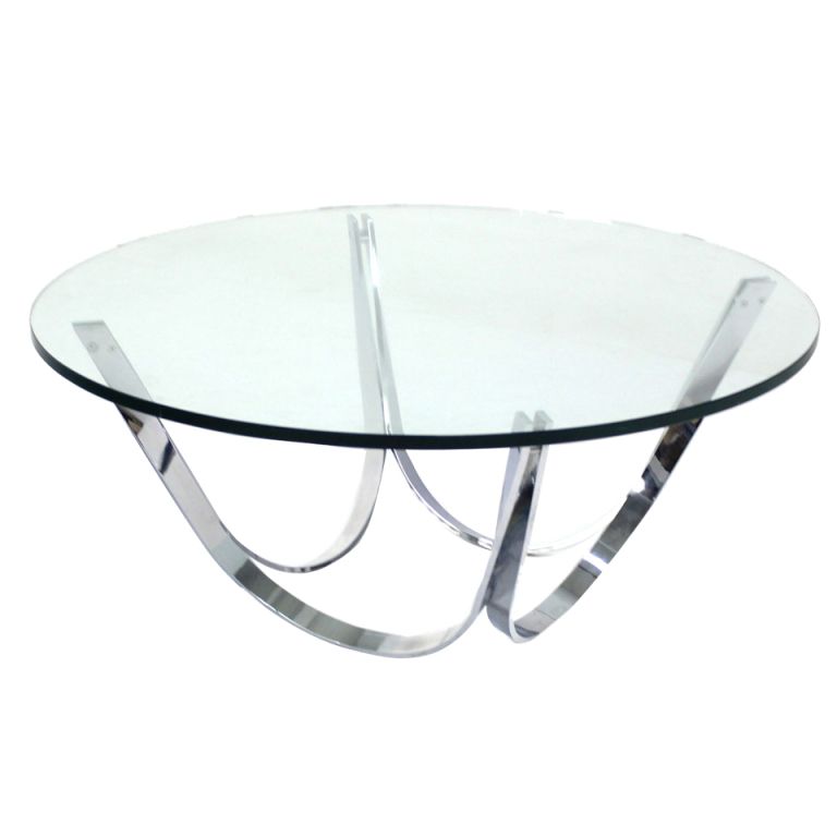 Roger Sprunger For Dunbar Chrome And Glass Coffee Table Mid Century Modern Round Chrome Coffee Table Round Chrome Coffee Table Base (View 8 of 10)