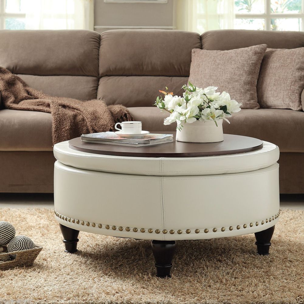 Round Coffee Table Ottomans Beautiful Round White Color Coffee Table Ottoman Sets For Living Room (View 7 of 10)