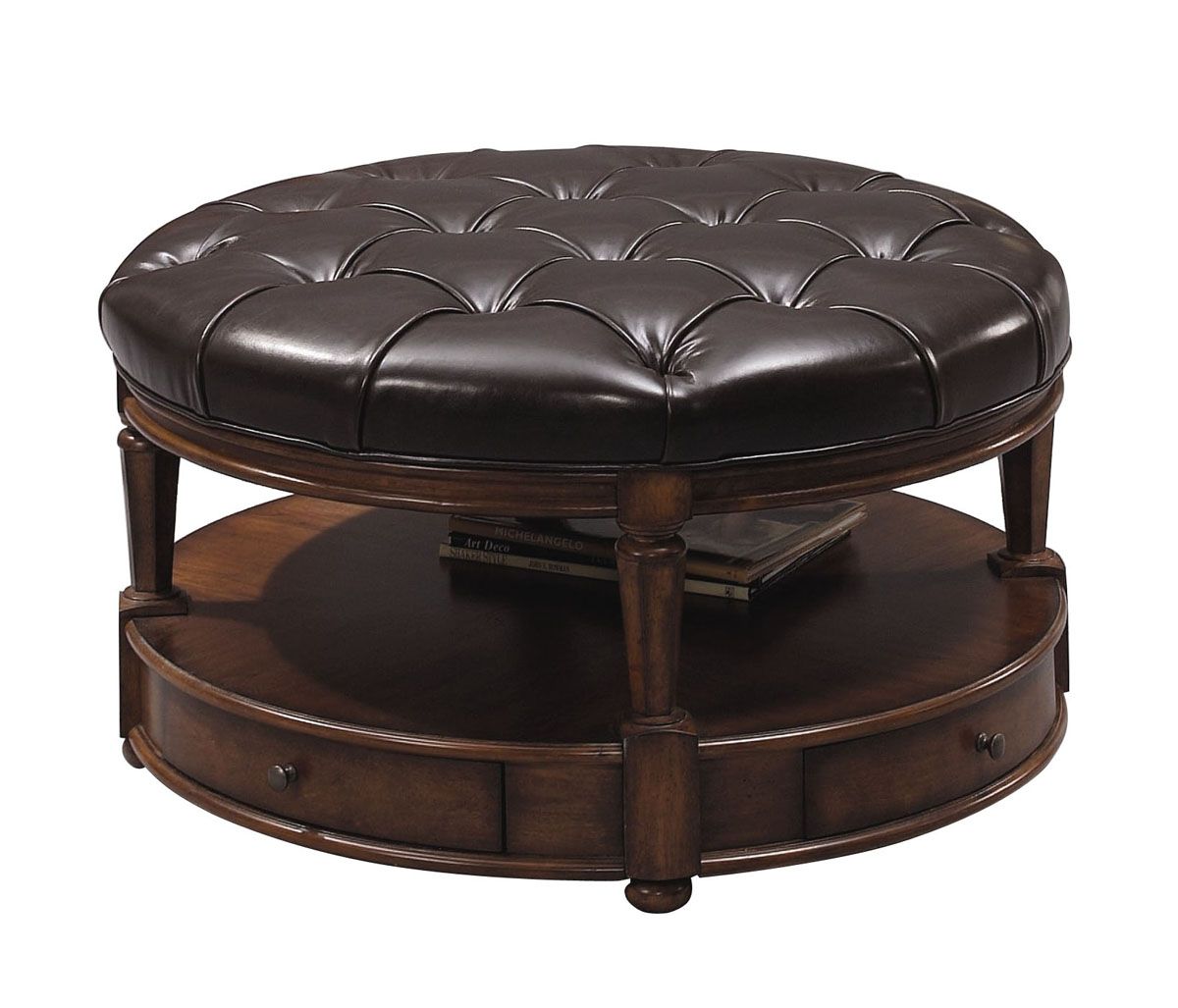 Round Tufted Ottoman Coffee Table With Storage Round Leather Ottomans Coffee Tables Round Ottoman Cocktail Table (View 9 of 10)