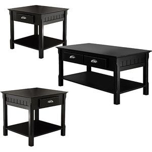 Square Shape 3 Sets Stained 3 Pieces Coffee Tables Sets Black Color (View 8 of 10)