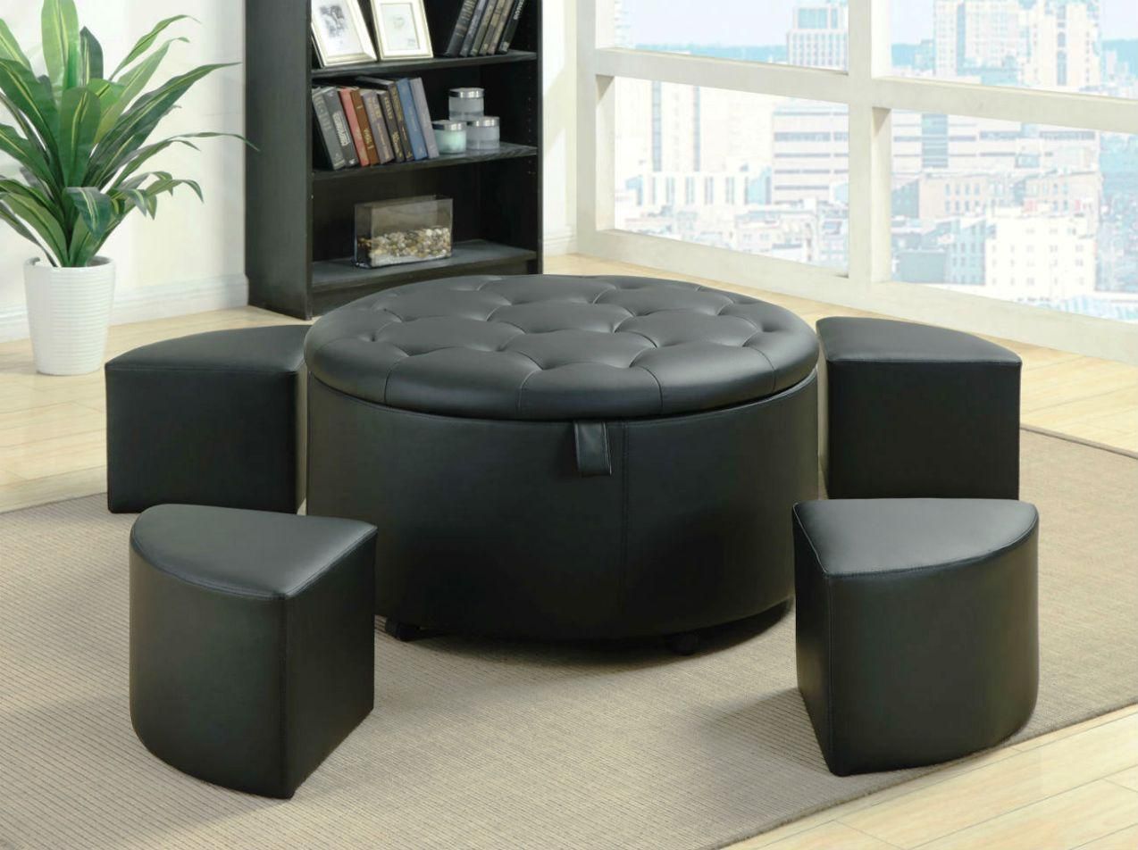Timeless Black Round Ottoman Coffee Table With Storage Round Fabric Ottoman Coffee Table Round Ottoman Cocktail Table (View 7 of 10)
