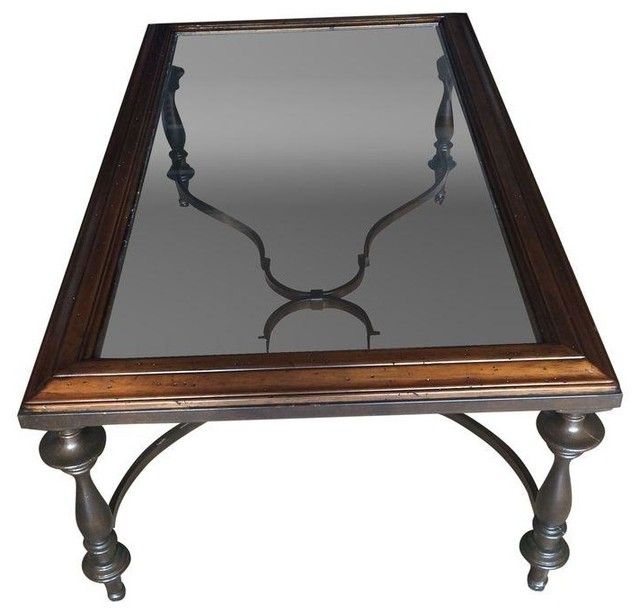 Traditional Glass Top Coffee Table Thomasville Glass Tops Coffee Tables Metal Legs Stained Finishing (View 9 of 10)
