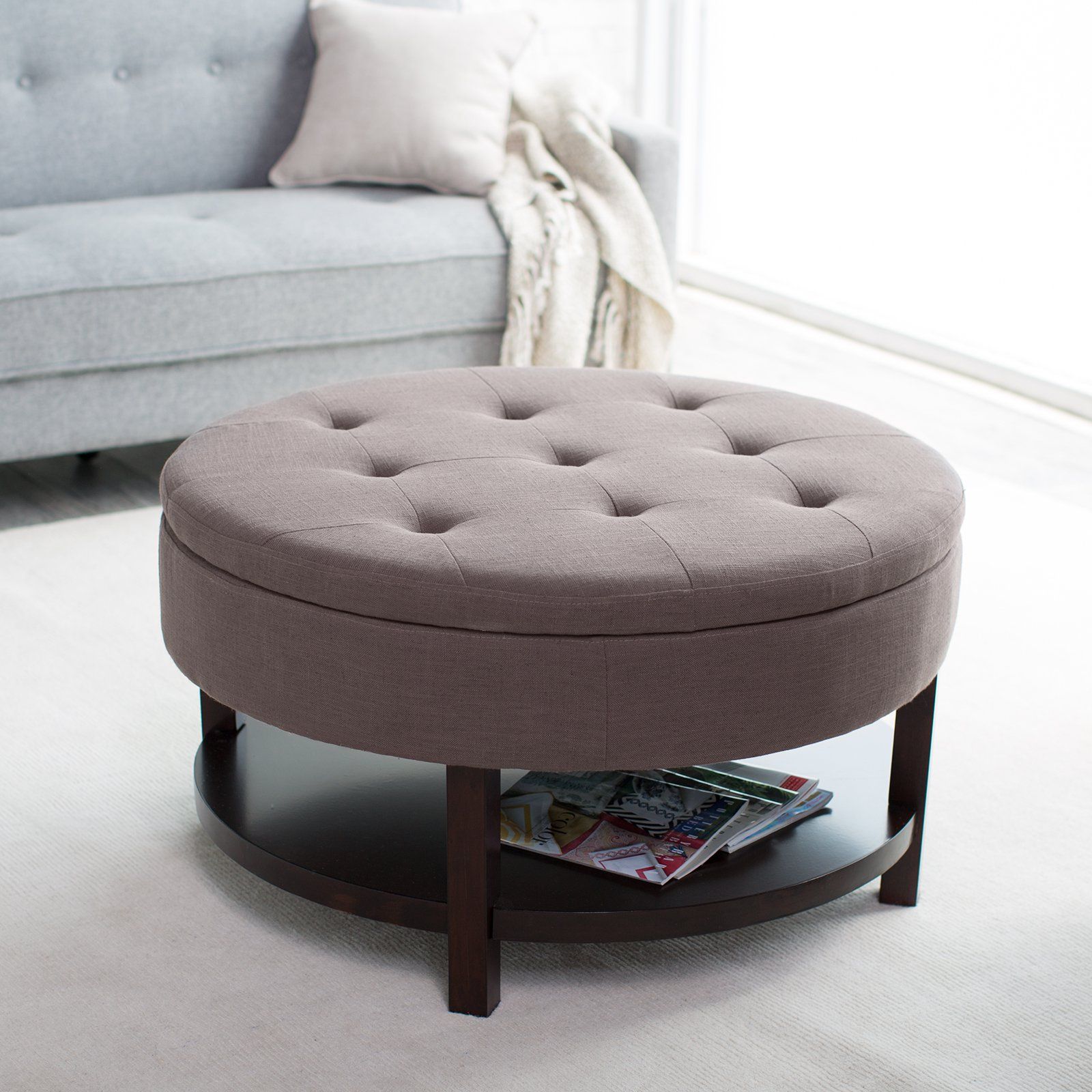 Tufted Coffee Table With Storage Round Upholstered Ottoman Coffee Table Round Ottoman Coffee Table With Storage (View 8 of 10)
