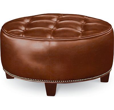 Upholstery Leather Brooklyn Round Button Top Ottoman Round Leather Ottoman Coffee Table Brown Round Leather Ottomans (View 10 of 10)