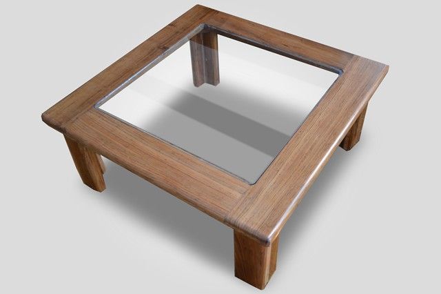Wood With Glass Top Coffee Table A 3 6 Square By 1 0 High European Oak Coffee Table With Nominal 3 Square Legs And 4 By 1 1 2 Top Frame (View 1 of 10)