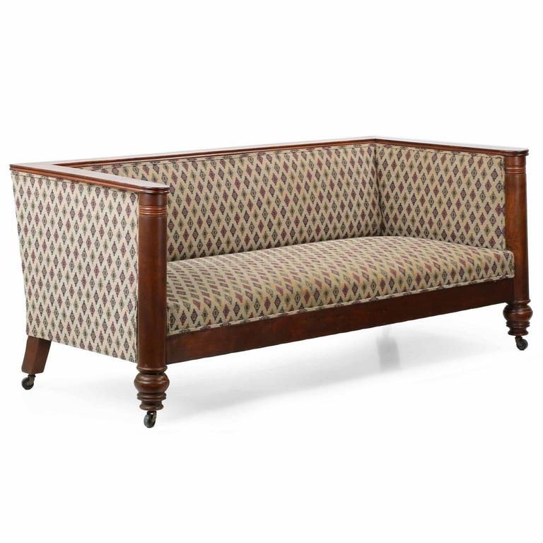 19th Century Empire Box Form Antique Sofa Settee With Barrel Nicely Throughout Antique Sofa Chairs (View 11 of 20)