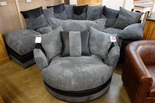 A Dino Black Fabric Corner Sofa And Dina Black Fabric Swivel Chair Well Intended For Corner Sofa And Swivel Chairs (View 1 of 20)