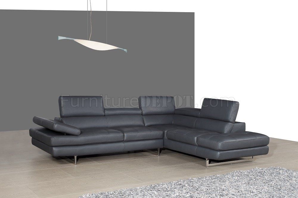 A761 Slate Grey Leather Sectional Sofa Jm Nicely Regarding Gray Leather Sectional Sofas (View 16 of 20)