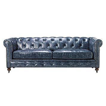 Amazon Gordon Tufted Sofa 32hx91wx38d Blue Kitchen Dining Most Certainly With Regard To Blue Tufted Sofas (View 6 of 20)