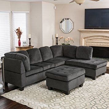 Amazon Gotham 3 Piece Charcoal Fabric Sectional Sofa Set Perfectly Inside Fabric Sectional Sofa (View 10 of 20)