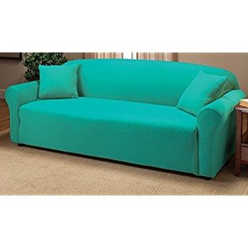 Amazon Madison Stretch Jersey Sofa Slipcover Solid Aqua Definitely In Teal Sofa Slipcovers (View 11 of 20)