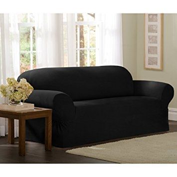 Amazon Maytex Collin Stretch 2 Piece Slipcover Sofa Black Properly With Regard To Black Slipcovers For Sofas (View 7 of 20)