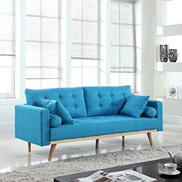 Amazon Mid Century Modern Tufted Linen Fabric Sofa Light Good Within Tufted Linen Sofas (View 20 of 20)