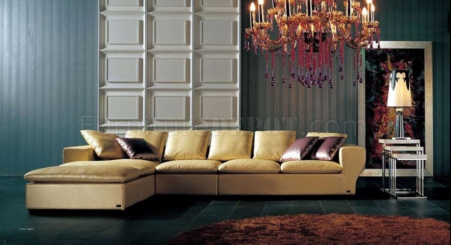 Beige Full Top Grain Leather Modern Elegant Sectional Sofa Effectively Regarding Elegant Sectional Sofas (Photo 19 of 20)