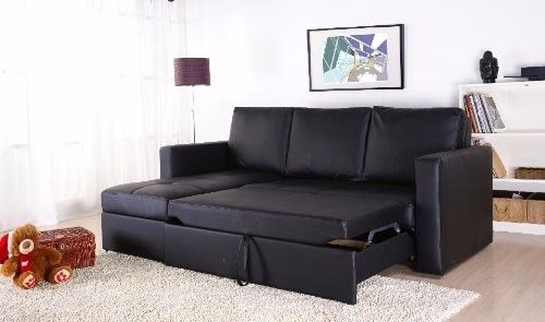 Black Faux Leather Sectional Sofa Bed With Left Facing Storage Certainly Throughout Leather Storage Sofas (View 11 of 20)