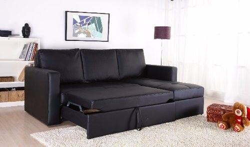 Black Faux Leather Sectional Sofa Bed With Right Facing Storage Most Certainly Pertaining To Leather Storage Sofas (View 15 of 20)