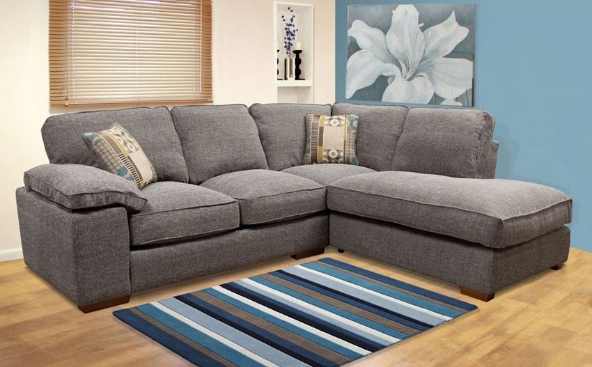 Buoyant Langden Grey Fabric Corner Sofa Cojanas Apartment Certainly Pertaining To Cheap Corner Sofa Beds (Photo 10 of 20)