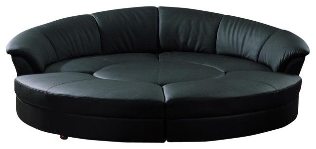 Circle Black Bonded Leather Circular Five Piece Sectional Sofa Perfectly Inside Circle Sectional Sofa (View 3 of 20)
