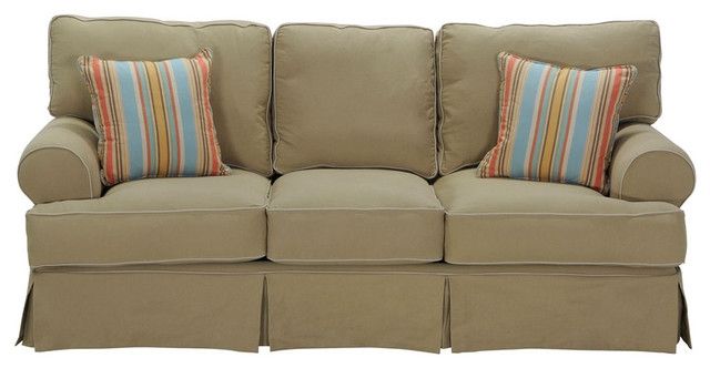 Classic Khaki Slipcover Sofa Traditional Living Room San Clearly For Slipcovers Sofas (View 19 of 20)